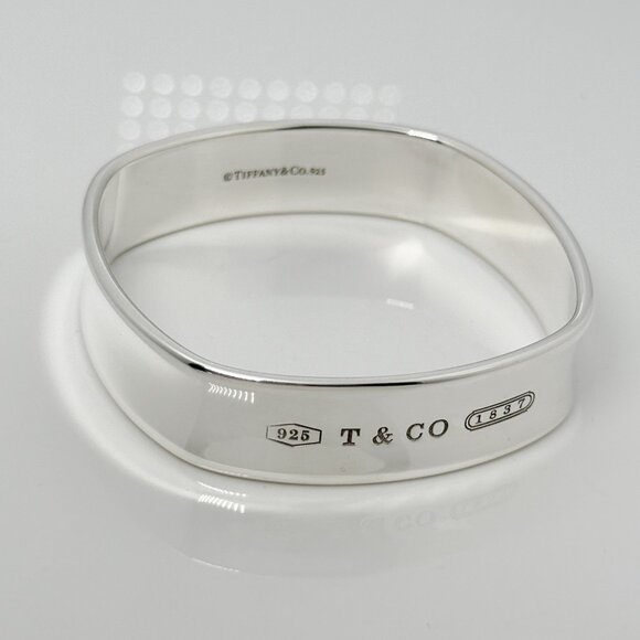 7.5" Tiffany & Co 1837 Square Wide Bangle Bracelet in Sterling Silver Medium - Picture 1 of 7